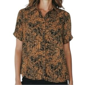NWT ADRIANNA PAPELL Printed Short Sleeve Button Front Blouse Size Medium